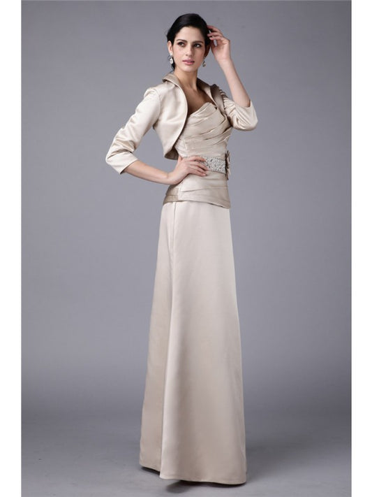 Sheath/Column Strapless Beading Hand-Made Flower Woven Satin Mother of the Bride Dresses