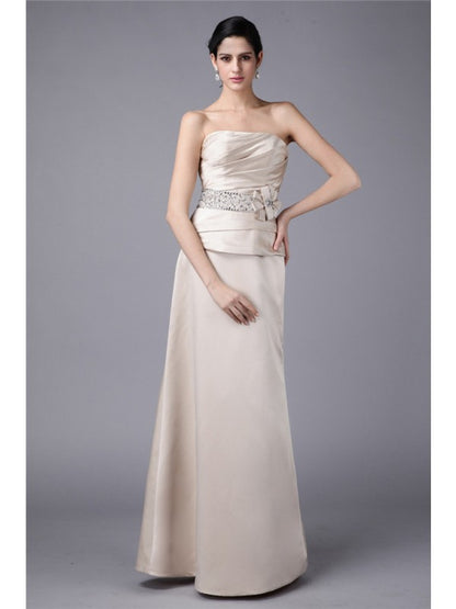 Sheath/Column Strapless Beading Hand-Made Flower Woven Satin Mother of the Bride Dresses