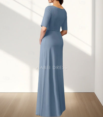 AABEI DRESS Wedding Guest Dress Exquisite A-Line Crew Neck Half Sleeve Appliques Ruching Floor Length Elegant Mother of the Bride Dress