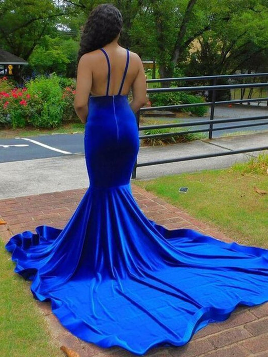 Trumpet/Mermaid  Woven Satin Applique V-neck Sleeveless Court Train Dresses