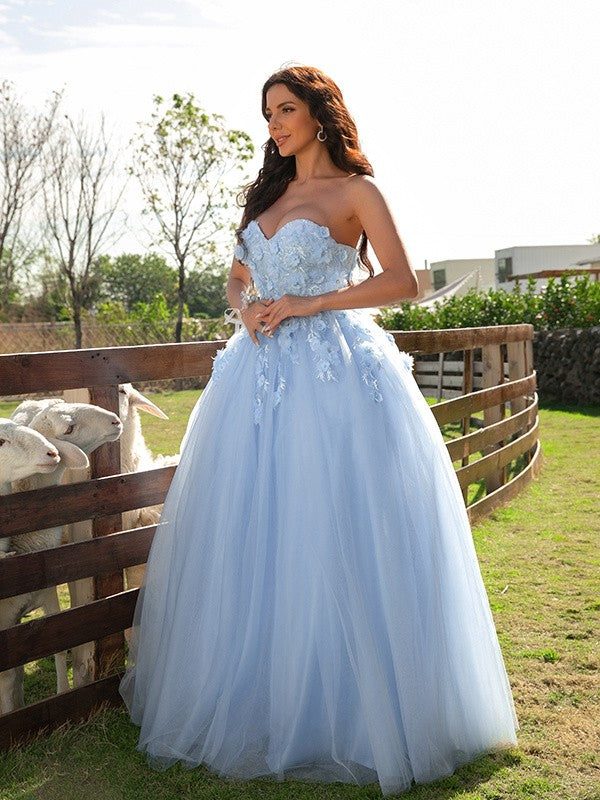 Ball Gown Tulle Applique Sweetheart Sleeveless Floor-Length Dresses