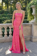 Sparkly Mermaid Strapless Sleeveless Geometric Hot Pink Long Prom Dress