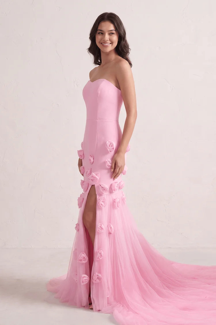 Pink Tulle & Crepe Mermaid Sweetheart Lace-up-back Floor-Length Dress - Aabei Dress