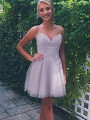 A-Line/Princess Tulle Ruffles V-neck Sleeveless Short/Mini Dresses