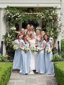 A-Line/Princess Woven Satin Ruched Scoop Short Sleeves Floor-Length Bridesmaid Dresses