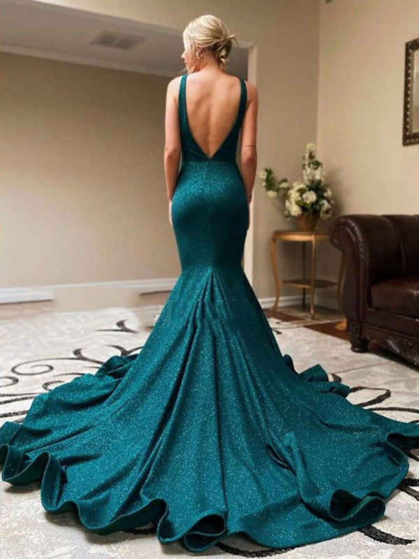 Trumpet/Mermaid Ruffles V-neck Sleeveless Court Train Dresses