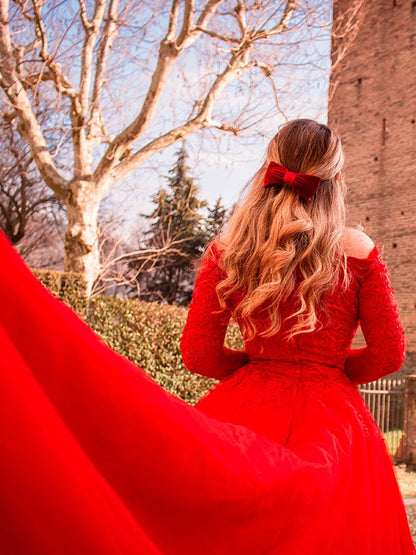 Ball Gown Tulle Long Sleeves Lace Off-the-Shoulder Court Train Dresses