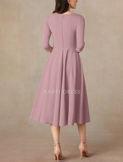 AABEI DRESS Wedding Guest Dress Elegant A-Line V Neck Tea Length 3/4 Length Sleeve Minimalist Mother of the Bride Dress