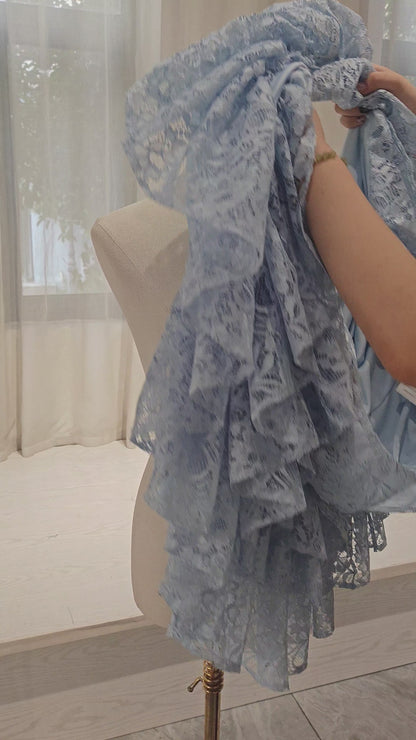 Sky Blue Lace A-Line Sweetheart Back Zip Short Dress