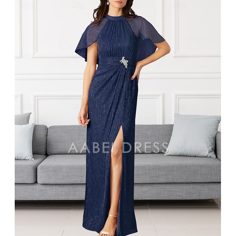 AABEI DRESS Wedding Guest Dress Elegant Sheath Crew Neck Floor Length Chiffon Sleeveless Split Front Ruching Mother of the Bride Dress