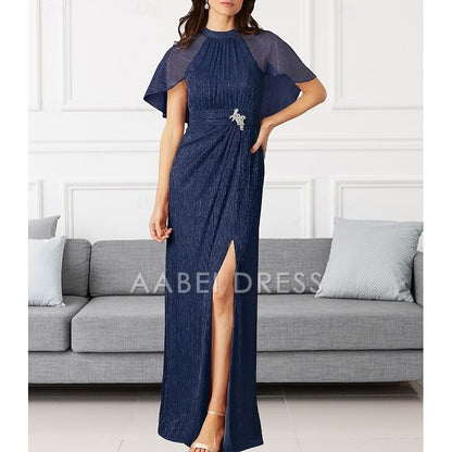 AABEI DRESS Wedding Guest Dress Elegant Sheath Crew Neck Floor Length Chiffon Sleeveless Split Front Ruching Mother of the Bride Dress