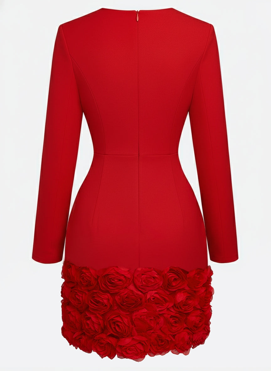 Red Crepe Sheath V-Neck Zipper Back Mini Dress - Aabei Dress