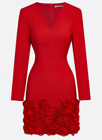 Red Crepe Sheath V-Neck Zipper Back Mini Dress - Aabei Dress