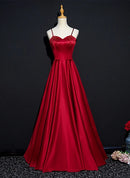 Red Satin A-Line Sweetheart Lace-Up Back Floor-Length Dress Front View - Aabei Dress