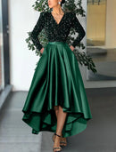 A-Line Cocktail Dresses Christmas Red Green Dress Formal Wedding Guest Tea Length Long Sleeve V Neck Sequined with Sequin Party Dresses