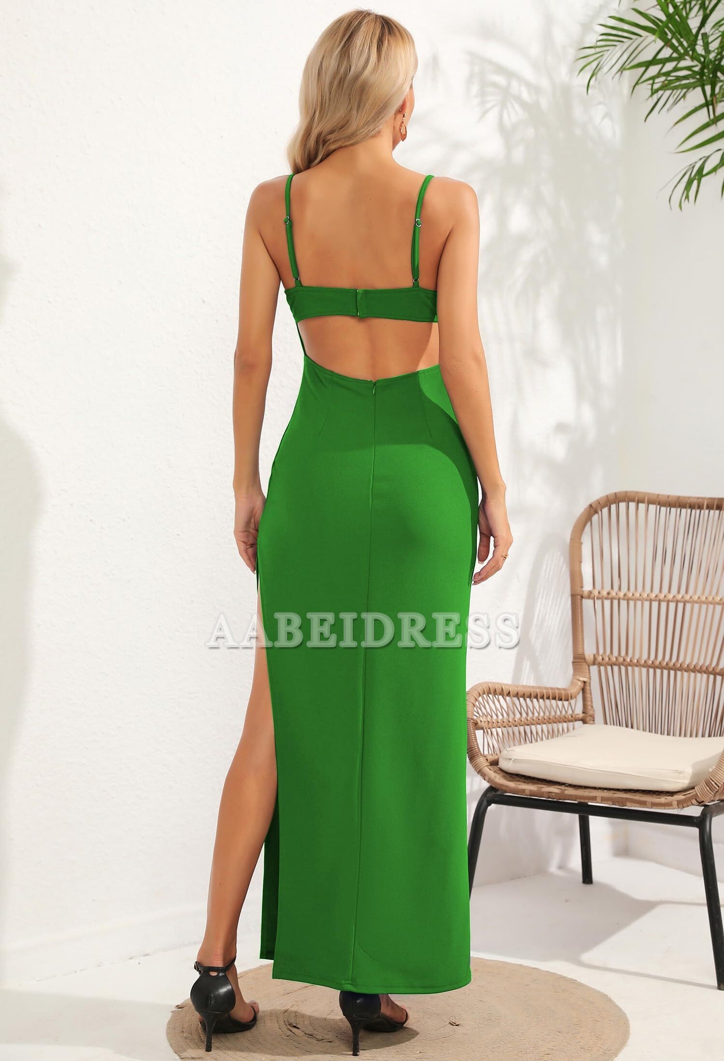 Prom Dress Sexy Backless Spaghetti Straps Square Neck Maxi Dress Thigh High Slit Bodycon Cocktail Party Dress Wedding Guest Dresses Formal Wear Dresses