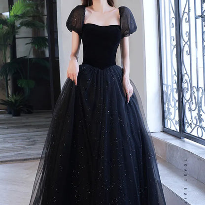 Evening Dress Sweetheart Neck Puff Sleeve Tulle Sequin Longuette Fantastic Elegant Formal Wear Dresses