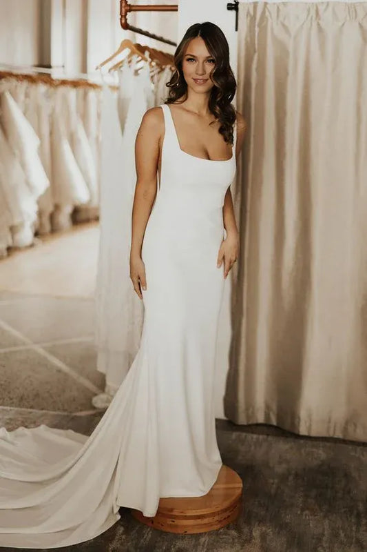 Elegant Square Neck Backless Mermaid Cultivate oneself Long Wedding Dress