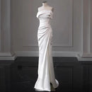 Wedding Dress Off The Shoulder Sheath Ruched Long Elegant Formal Dresses