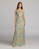 Sage Green Mesh A-Line One Shoulder Zipper Back Floor Length Dress - Aabei Dress