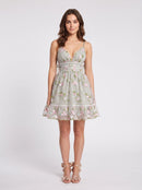 Sage Green Mesh a-line v-neck low-back above-knee Dress - Aabei Dress
