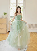 Sage Green Tulle A-Line Floor-Length Dress Front View - Aabei Dress