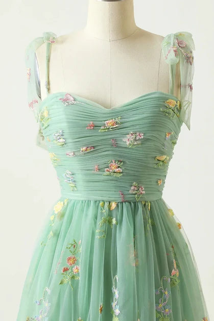 Sage Green Tulle A-Line Sweetheart Back Zip Floor-Length Dress - Aabei Dress