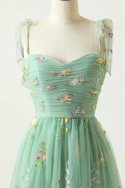Sage Green Tulle A-Line Sweetheart Back Zip Floor-Length Dress - Aabei Dress