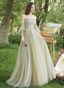 Sage Green Tulle A-Line Sweetheart Lace-up Floor-Length Dress Front View - Aabei Dress