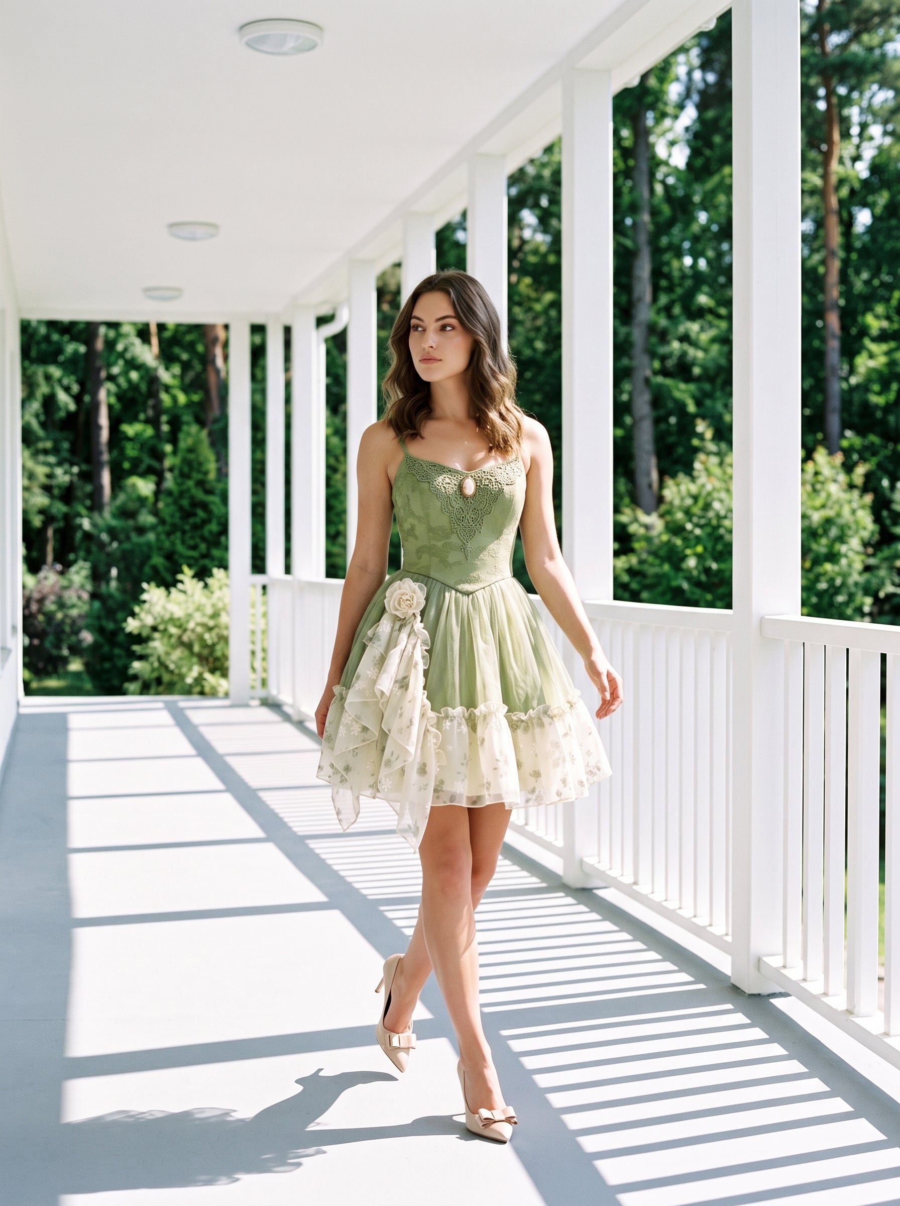 Sage Green Tulle and Lace A-Line Sweetheart Zipper Back Above Knee Dress - Aabei Dress