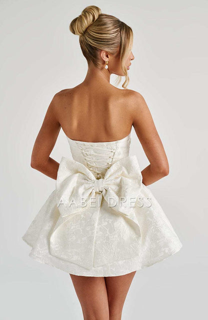 AABEI DRESS Hot Sale Homecoming Dress Fashion Floral Jacquard Fabric A Line Strapless Bow Back Mini Dress Retro Short Prom Dresse
