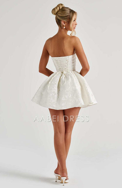 AABEI DRESS Hot Sale Homecoming Dress Fashion Floral Jacquard Fabric A Line Strapless Bow Back Mini Dress Retro Short Prom Dresse