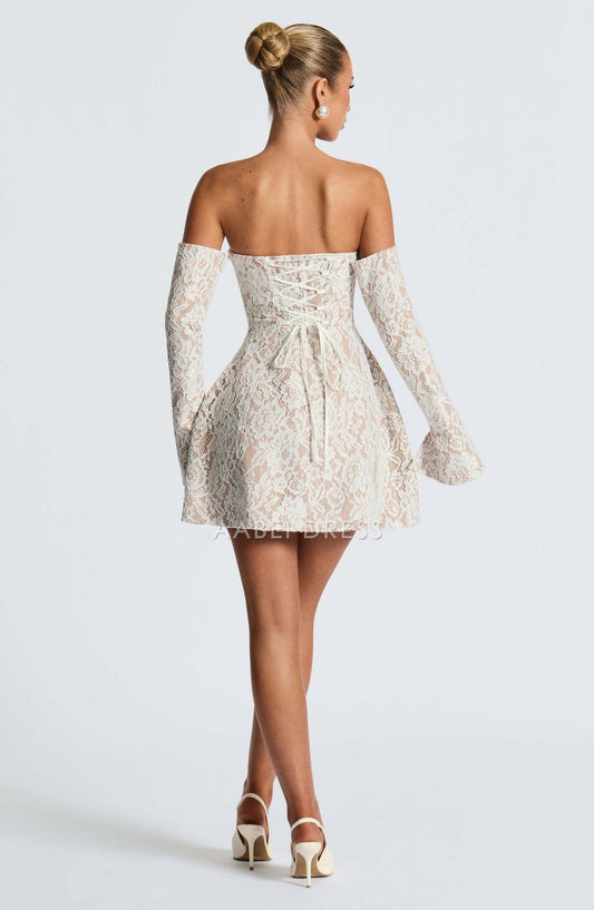 AABEI DRESS Hot Sale Homecoming Dress Retro Lace A Line Strapless Long Sleeves Mini Dress Short Prom Dresse