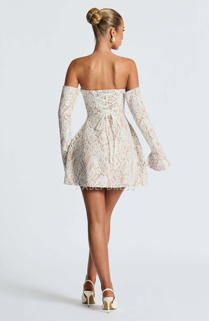 AABEI DRESS Hot Sale Homecoming Dress Retro Lace A Line Strapless Long Sleeves Mini Dress Short Prom Dresse