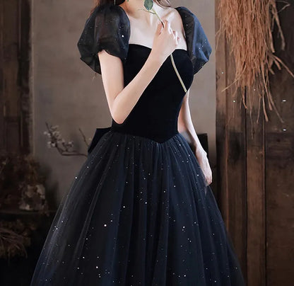 Evening Dress Sweetheart Neck Puff Sleeve Tulle Sequin Longuette Fantastic Elegant Formal Wear Dresses