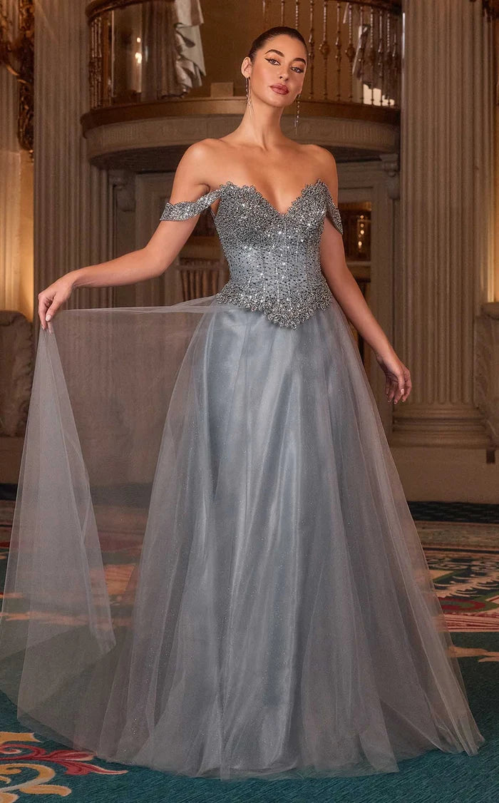 Silver Grey Sequin Tulle A-Line Sweetheart Lace Up Back Floor-Length Dress - Aabei Dress