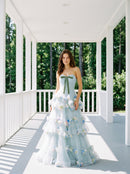 Sky Blue Tulle Ball Gown Sweetheart Lace-up Back Floor Length Dress Front View - Aabei Dress