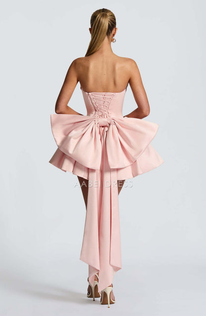 AABEI DRESS Hot Sale Homecoming Dress Exquisite Scooped neckline strapless Pleated Detachable bow Mini Dress Cute Short Prom Dresse