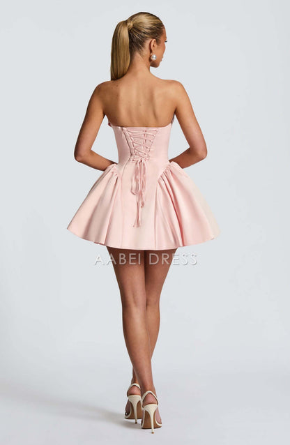 AABEI DRESS Hot Sale Homecoming Dress Exquisite Scooped neckline strapless Pleated Detachable bow Mini Dress Cute Short Prom Dresse