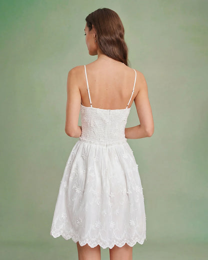 White Embroidered Lace a-line sweetheart zipper-back mini Dress Back View - Aabei Dress