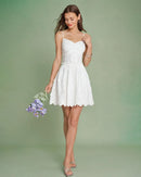 White Embroidered Lace a-line sweetheart zipper-back mini Dress Front View - Aabei Dress