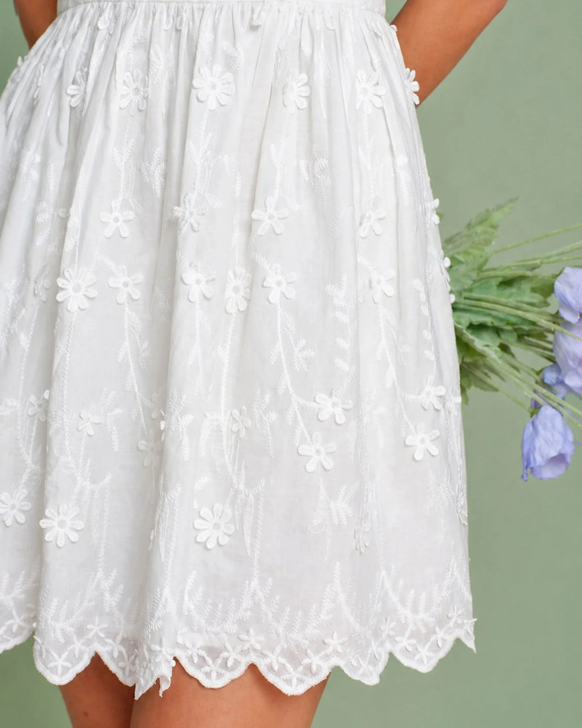White Embroidered Lace a-line sweetheart zipper-back mini Dress - Aabei Dress