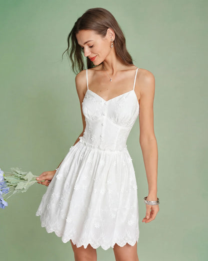 White Embroidered Lace a-line sweetheart zipper-back mini Dress - Aabei Dress