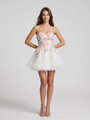 White Tulle A-Line Sweetheart Lace-up Back Mini Dress Front View - Aabei Dress