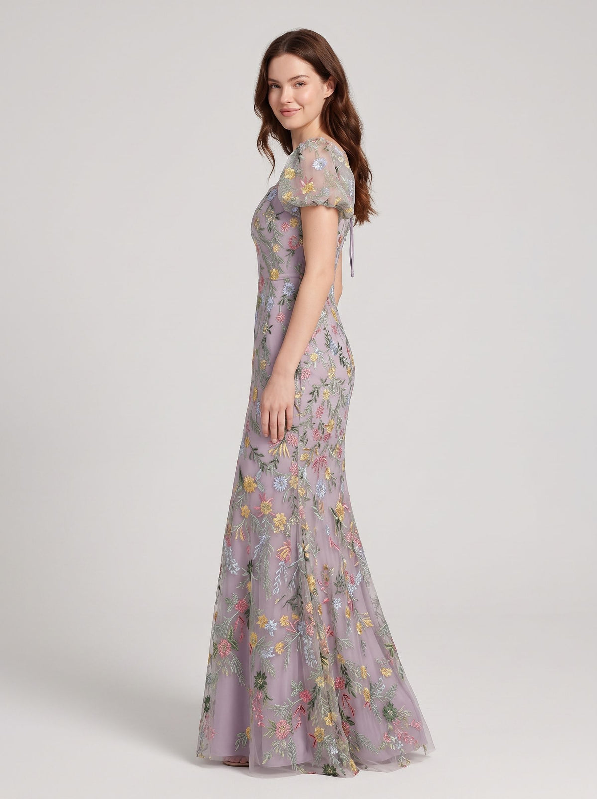 Wisteria Embroidered Tulle Mermaid Square Neck Floor-Length Dress - Aabei Dress