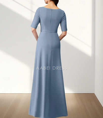 AABEI DRESS Wedding Guest Dress Exquisite A-Line Crew Neck Half Sleeve Appliques Ruching Floor Length Elegant Mother of the Bride Dress
