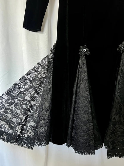 Evening Dress Velvet Dress Long Sleeves Vintage Velvet and Lace Splicing Maxi Dress Formal Dresses Wedding Guest Dress