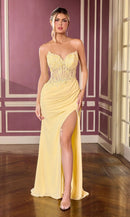 Yellow Chiffon Sheath Column Sweetheart Lace-up Back Floor Length Dress - Aabei Dress