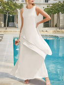 AABEI DRESS Wedding Guest Dress Simple Sheath Jewel Neck Sleeveless Ankle Length Tiers Solid Color Elegant Mother of the Bride Dress