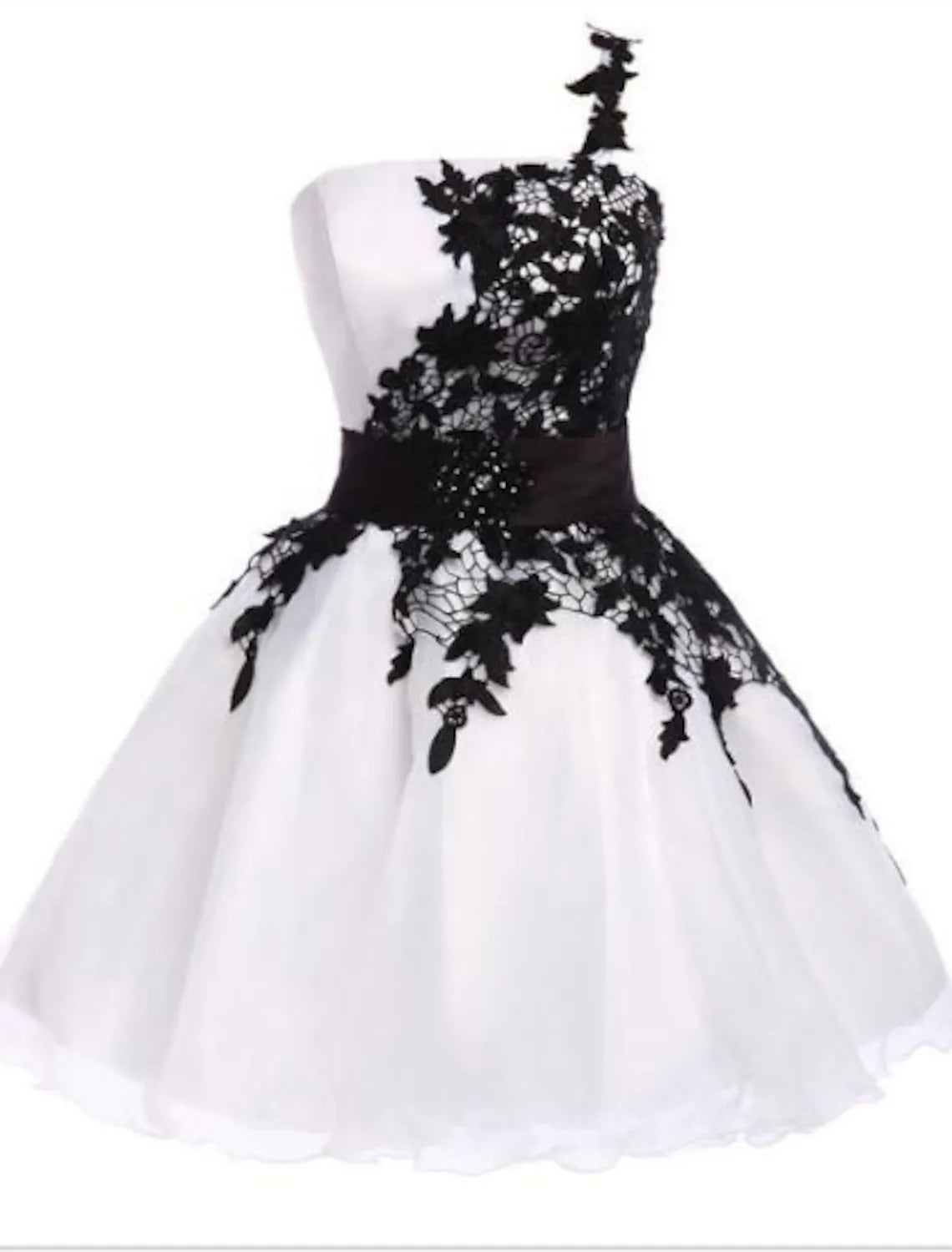 Chic A-Line One Shoulder Color Block Applique White Mini Party Dress.